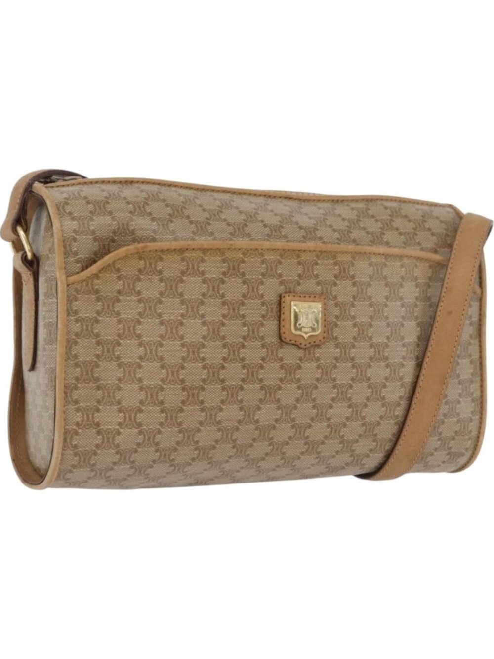 CELINE Macadam Canvas Shoulder Bag Beige Gold